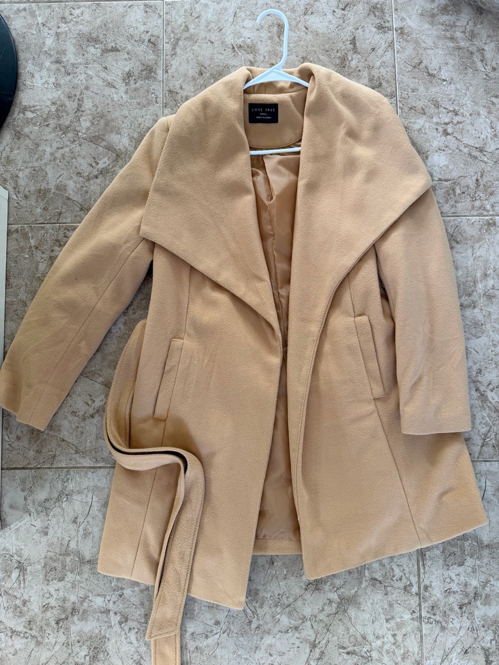 Love Tree Camel Wrap Trench Coat with Wide Lapel